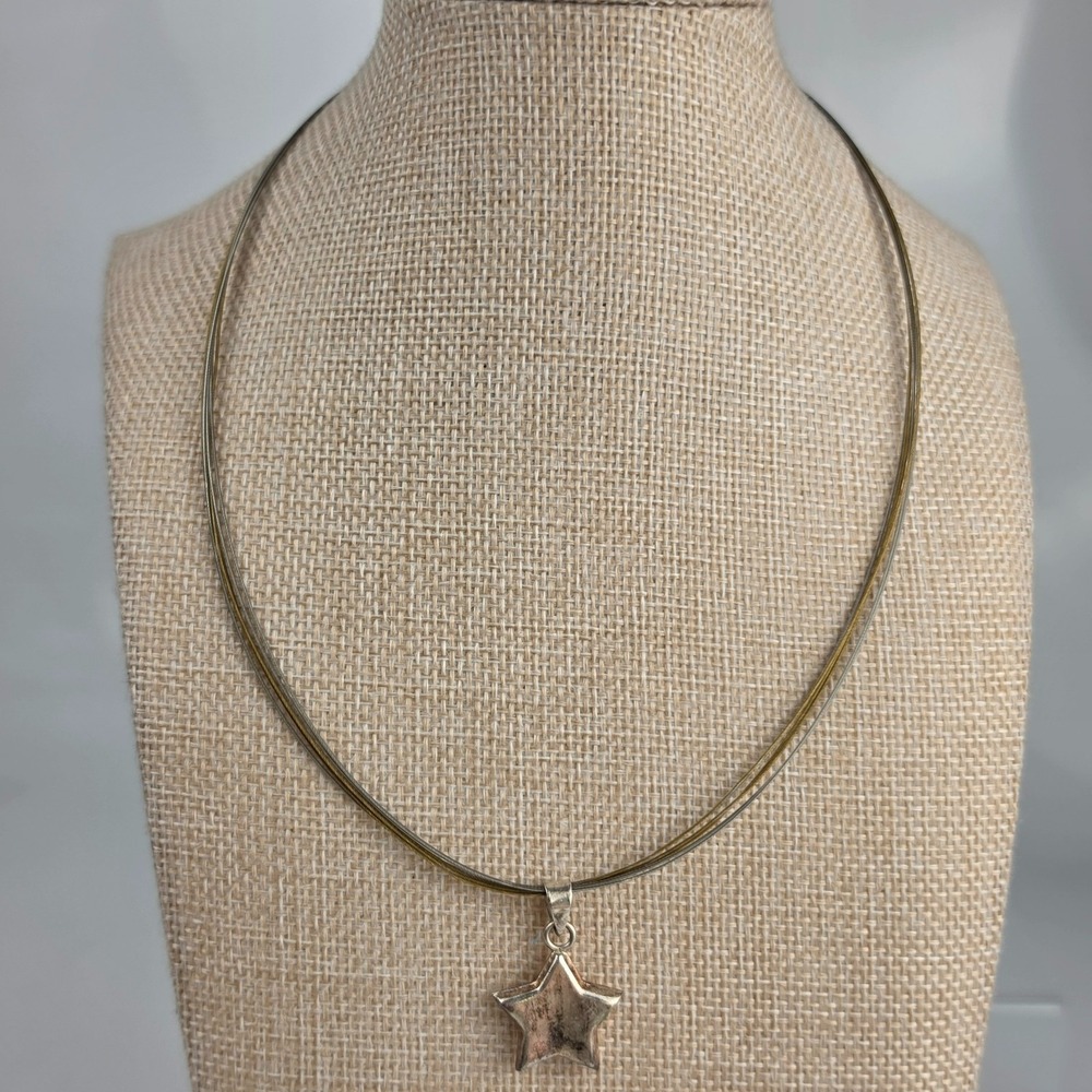 Sterling Silver 925 Star Pendant Cable Necklace Mixed Metal See Desc